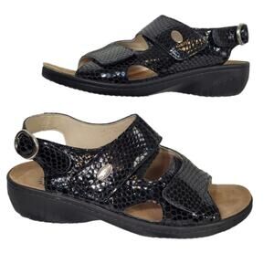 Flexus by Spring Step Aksamala Comfort Sandal Black Patent Leather Python